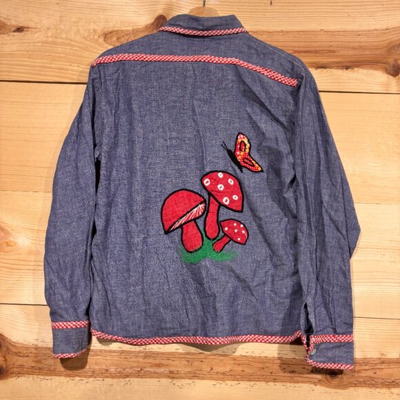 Vintage 70s Montgomery Ward Shirt Womens Medium Chain Stitched Mushrooms - Picture 12 of 15